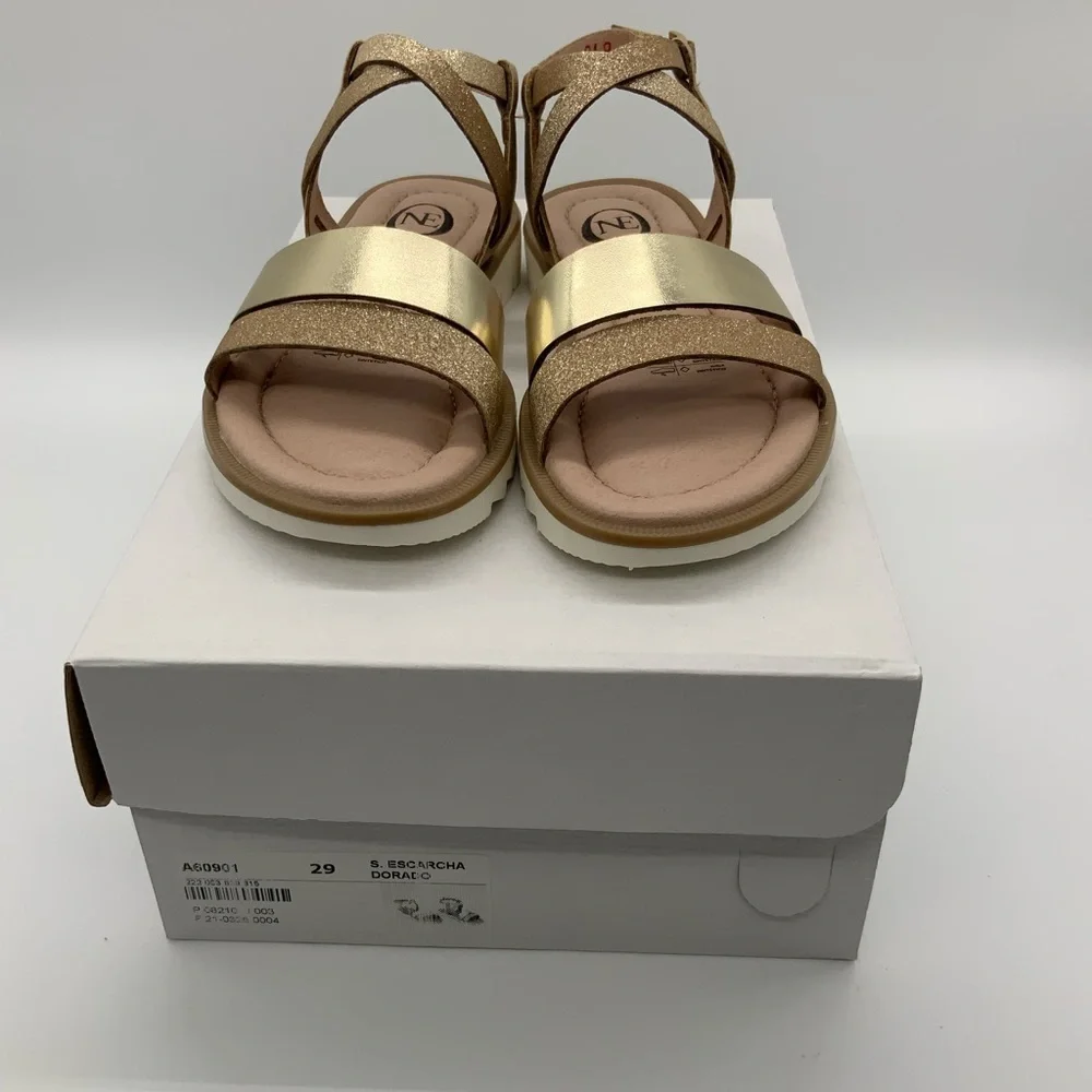 One35 Ankle Strap Sandals ,S.Escarcha Dorado Vegan Leather. Various Size